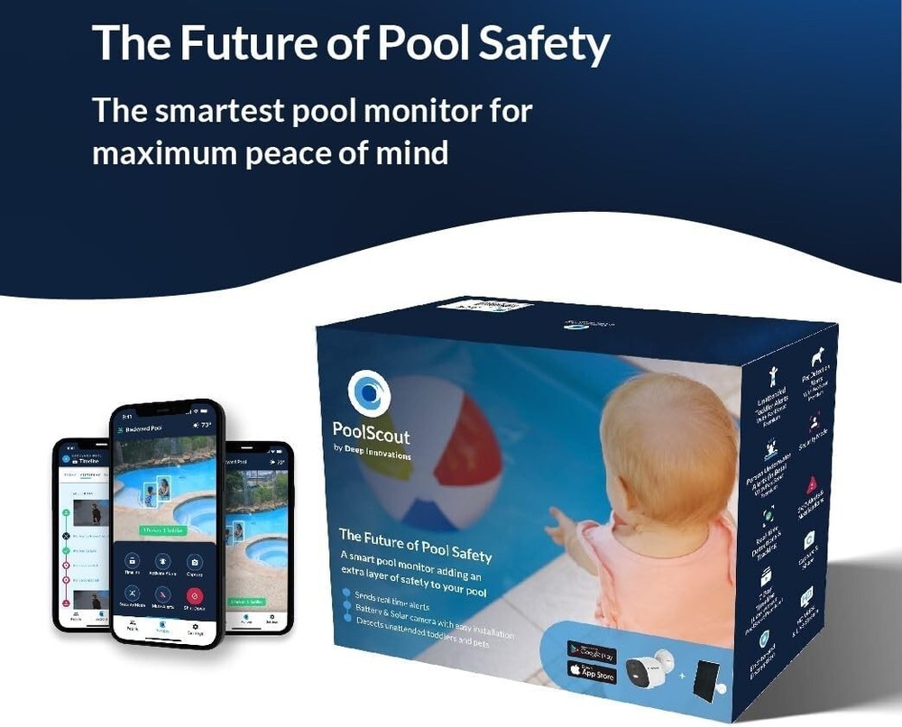 PoolScout: Wireless Pool Security Camera, Battery & Solar, Drowning , Open box