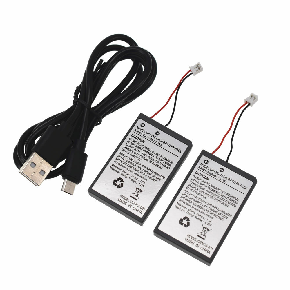2 Pack 2000mAh 3.7V Replacement Battery for Sony PS4 Controller + Charging Cable