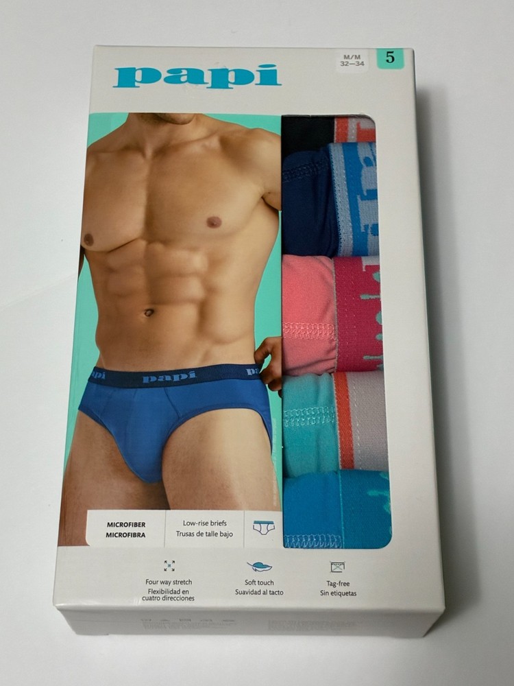 Papi Mens 5 Pack Medium Microfiber Low Rise Underwear Briefs - Blue Pink