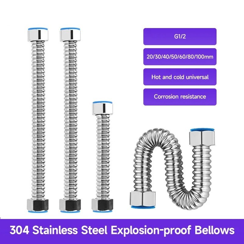 Valve Connector 304 Stainless Steel Flexible Braided Hose G1/2 Water Heater