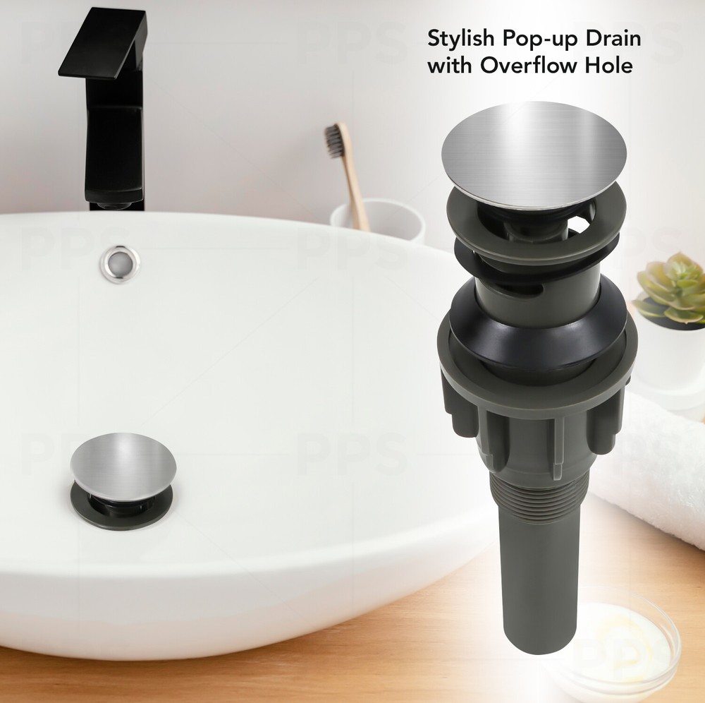 Bathroom Sink Pop-Up Drain Assembly with Overflow for vanity, Chrome