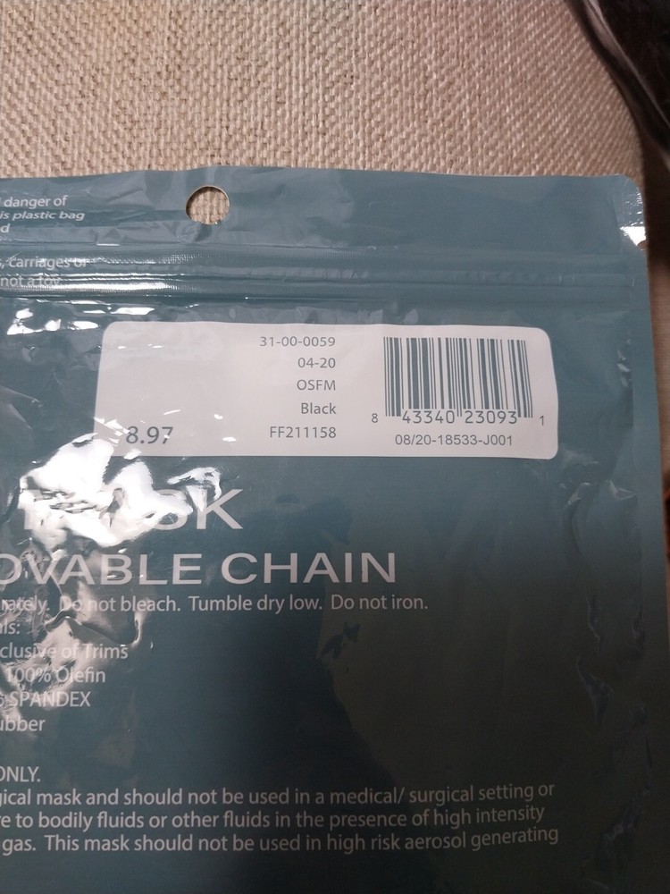 Mask Removable Chain NEW Face Mask, Washable, Re- Usable, Adjustable.