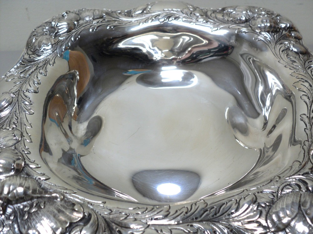STUNNING ANTIQUE GORHAM STERLING SILVER SERVING BOWL, "POPPY" PATTERN