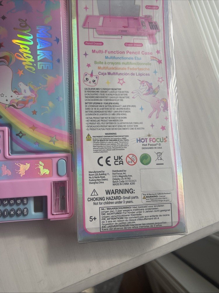 Hot Focus Multi-Function Pencil Case Unicorn Calculator Sharpener Pink NIP