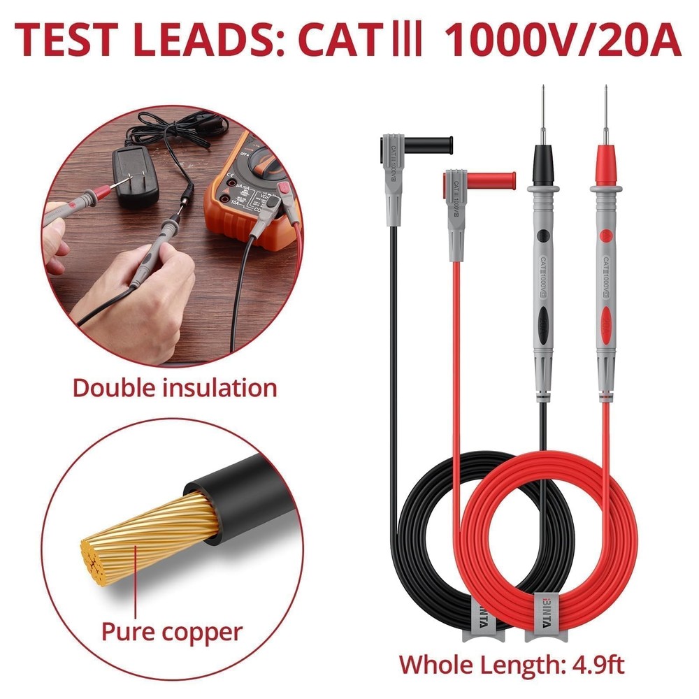 25-Piece Silicone Multimeter Leads Kit CAT Ⅲ 1000V 20A with Replaceable Test ...