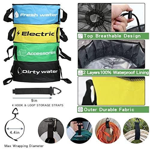 RV Hose Storage Bag Waterproof Camper Accessories Multicolor Set -4 Pack