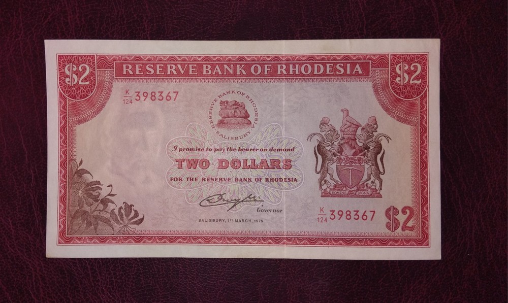 Rhodesia 2 $  banknote, 1976year,normal condition
