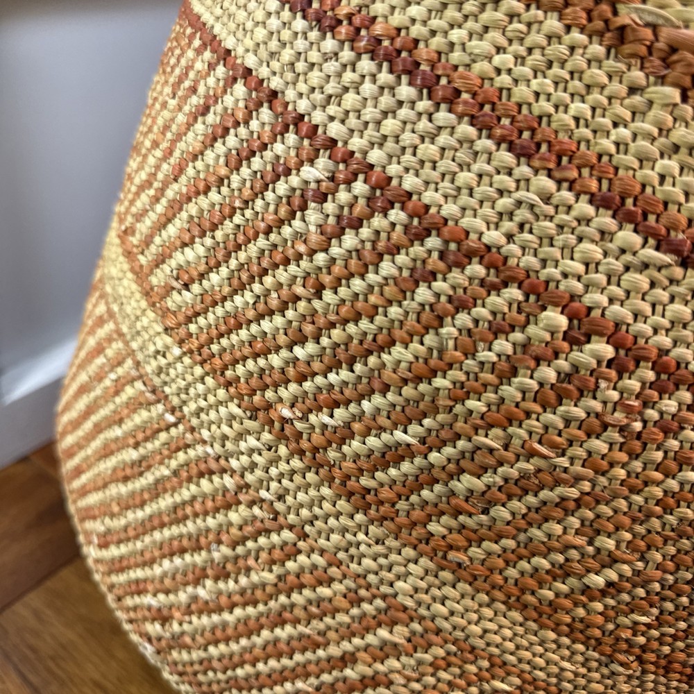 Patterned Woven Basket 12" Organic, Rustic Organizing -Auburn Stripe Iringa
