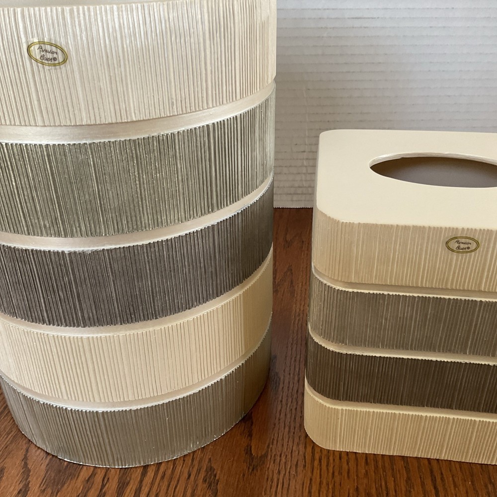 Modern Line “Grey” Waste Basket & Tissue Box Set by Popular Bath
