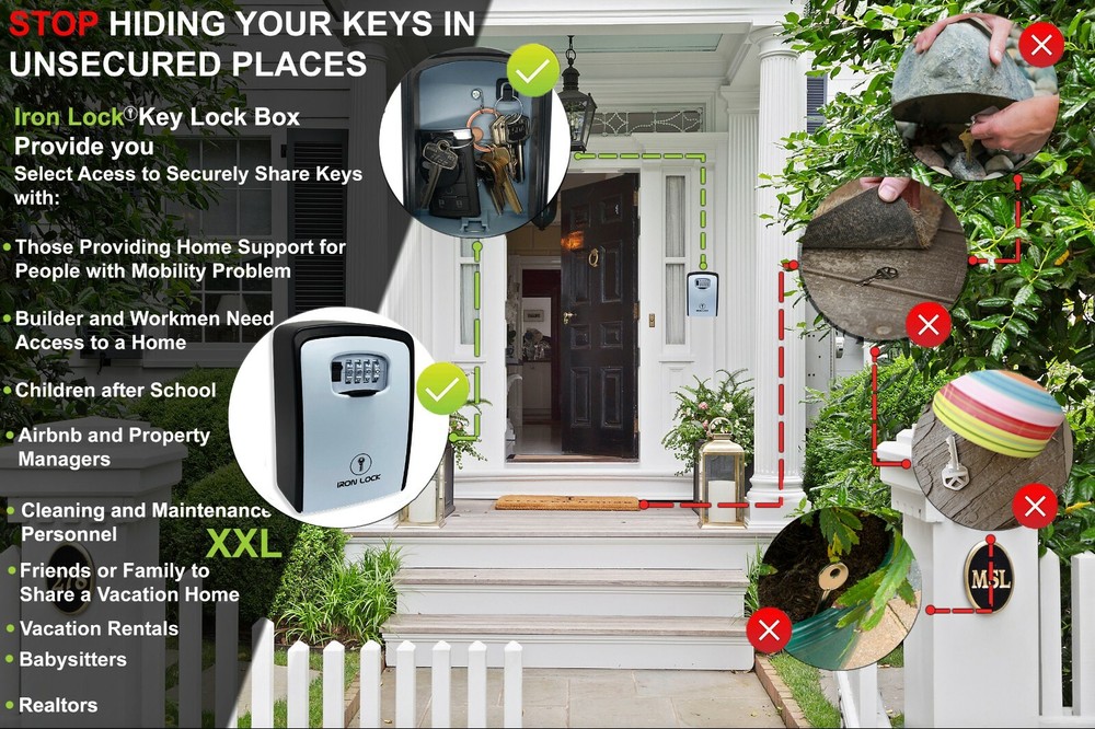 Iron Lock® - Key Lock Box Wall Mount for Keys 4 Digit Combination