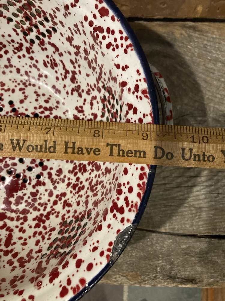 Vintage Dark Red Speckled Enameled Colander Strainer