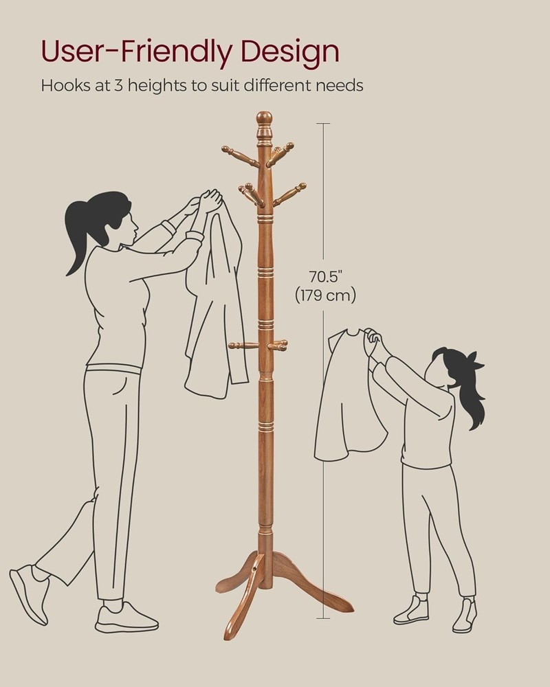 Sturdy Free Standing Coat Tree with 10 Hooks - Easy Assembly & Timeless Style