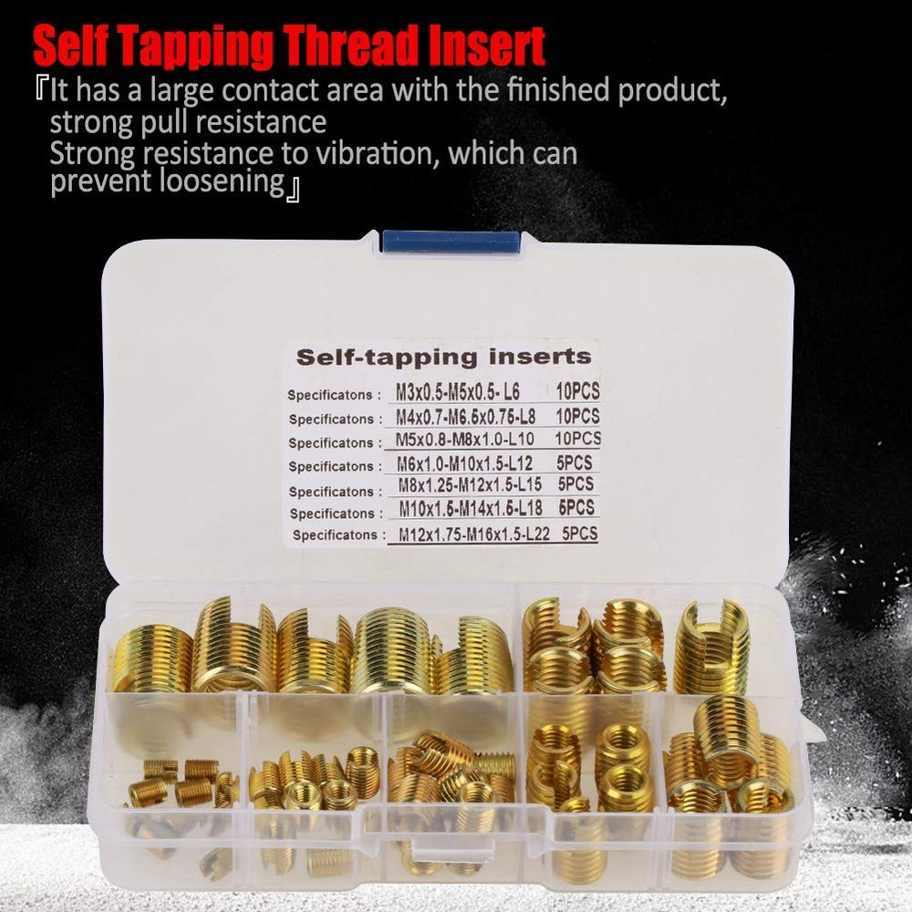 Self Tapping Inserts Threaded Kit, 50pcs Brass Slotted Thread Inserts Pressed In