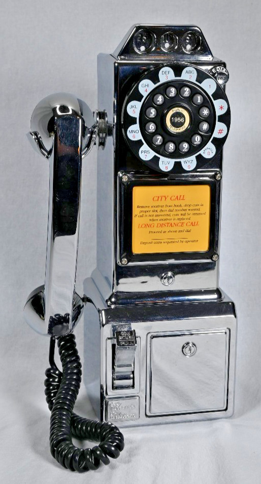 Retro 1956 Payphone Wall-Mount Corded Push Button Phone Silver
