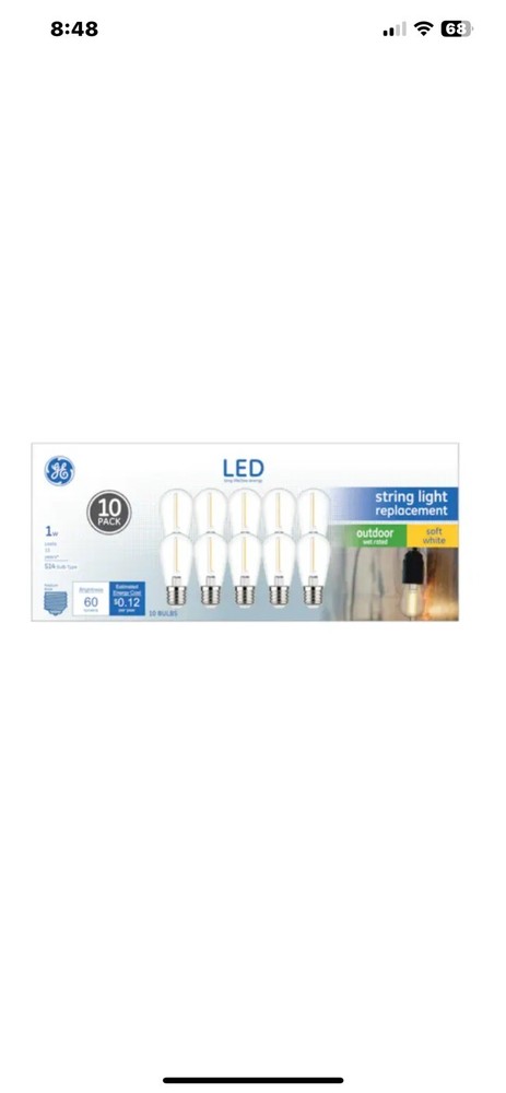 10 Pack GE LED String Light Replacement S14 Bulbs Outdoor 1W Soft White Patio
