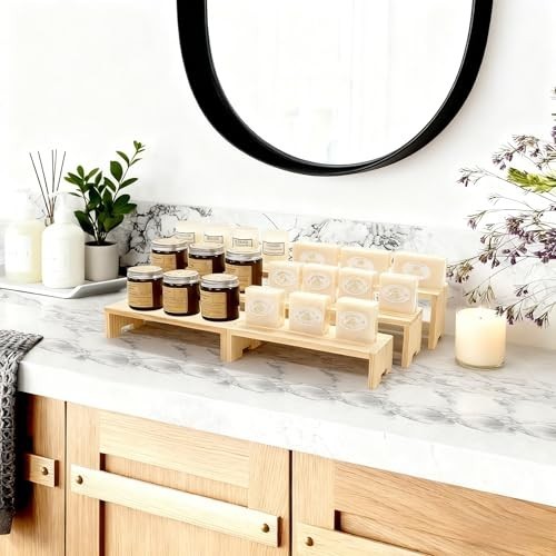 Wood Display Risers Set - 6 Pack 3-Tier Rectangular Stands for Cupcakes, Jewelry