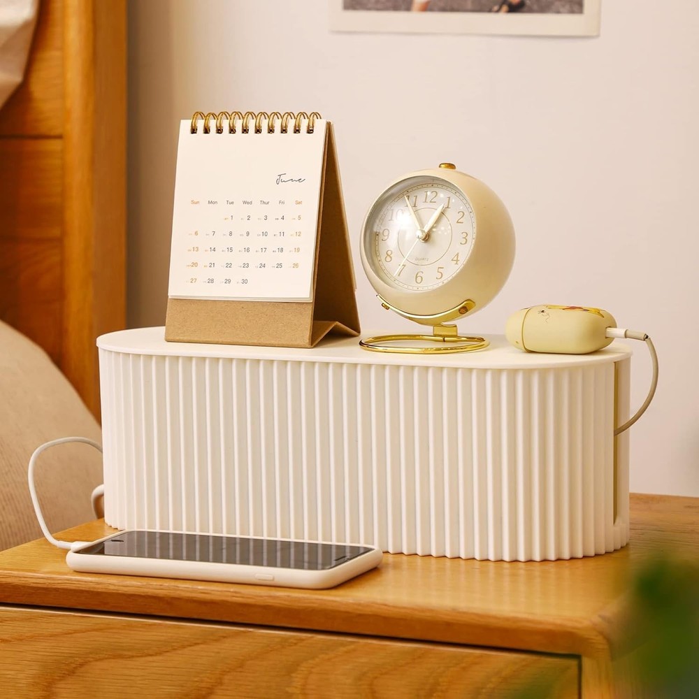 Cable Management Box for Chargers, Adapters - White