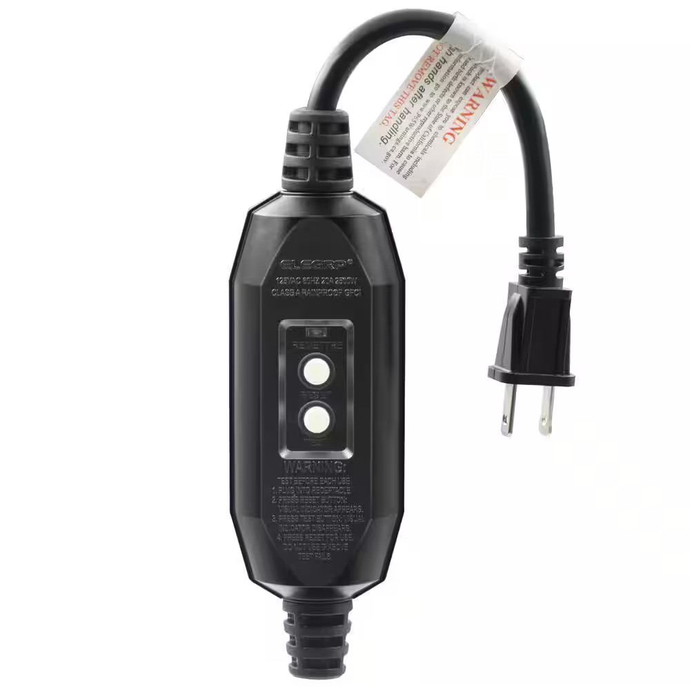 1 Ft. 15 Amp Manual Reset 2 Prong In-Line Portable GFCI Replacement Plug Assembl