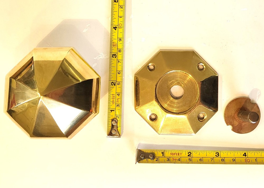 Single large octagonal solid cast brass door knob antique Victorian pull handle