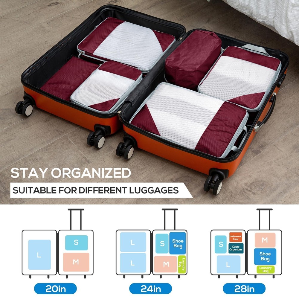 Compression Packing Cubes, 7 Set Packing Cubes for Travel Compression, Lightw...