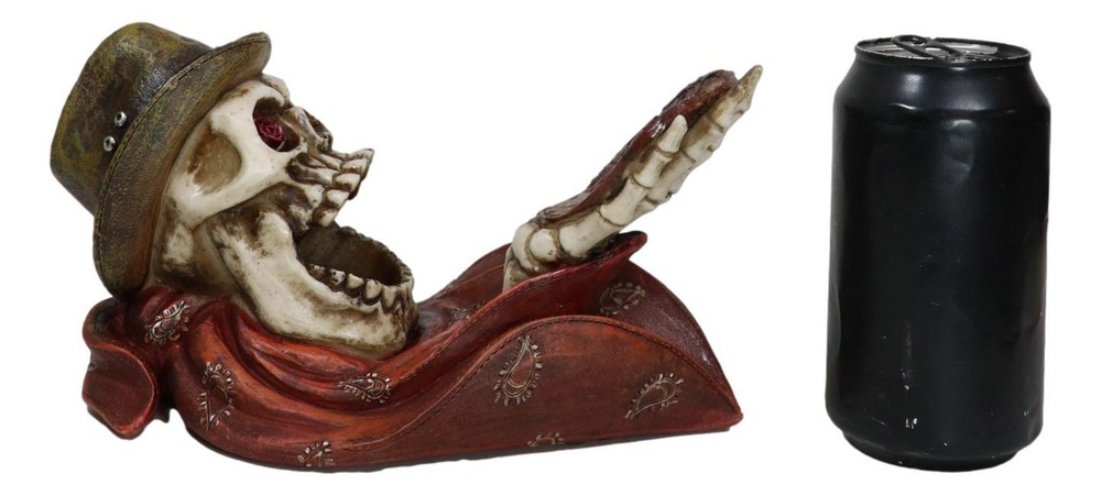 Rustic Western Gritty Budge Cowboy Skull Skeleton with Hat Drinking Wine Holder