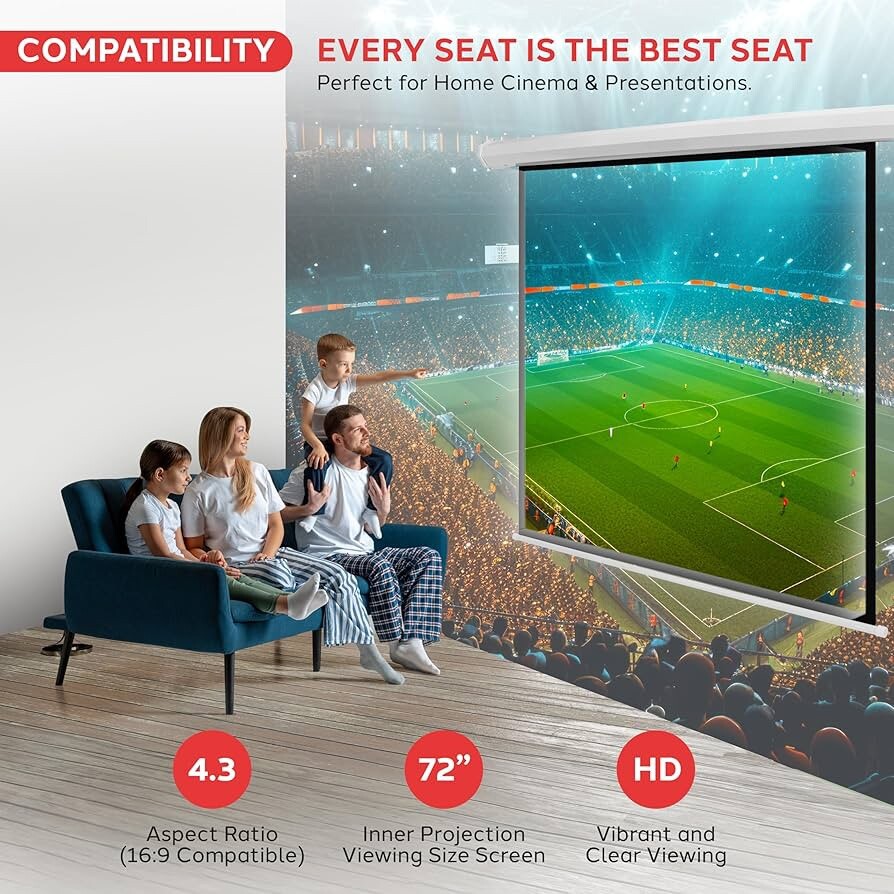 Pyle 72" Motorized Projector Screen, Electronic Automatic Display - NEW in Box