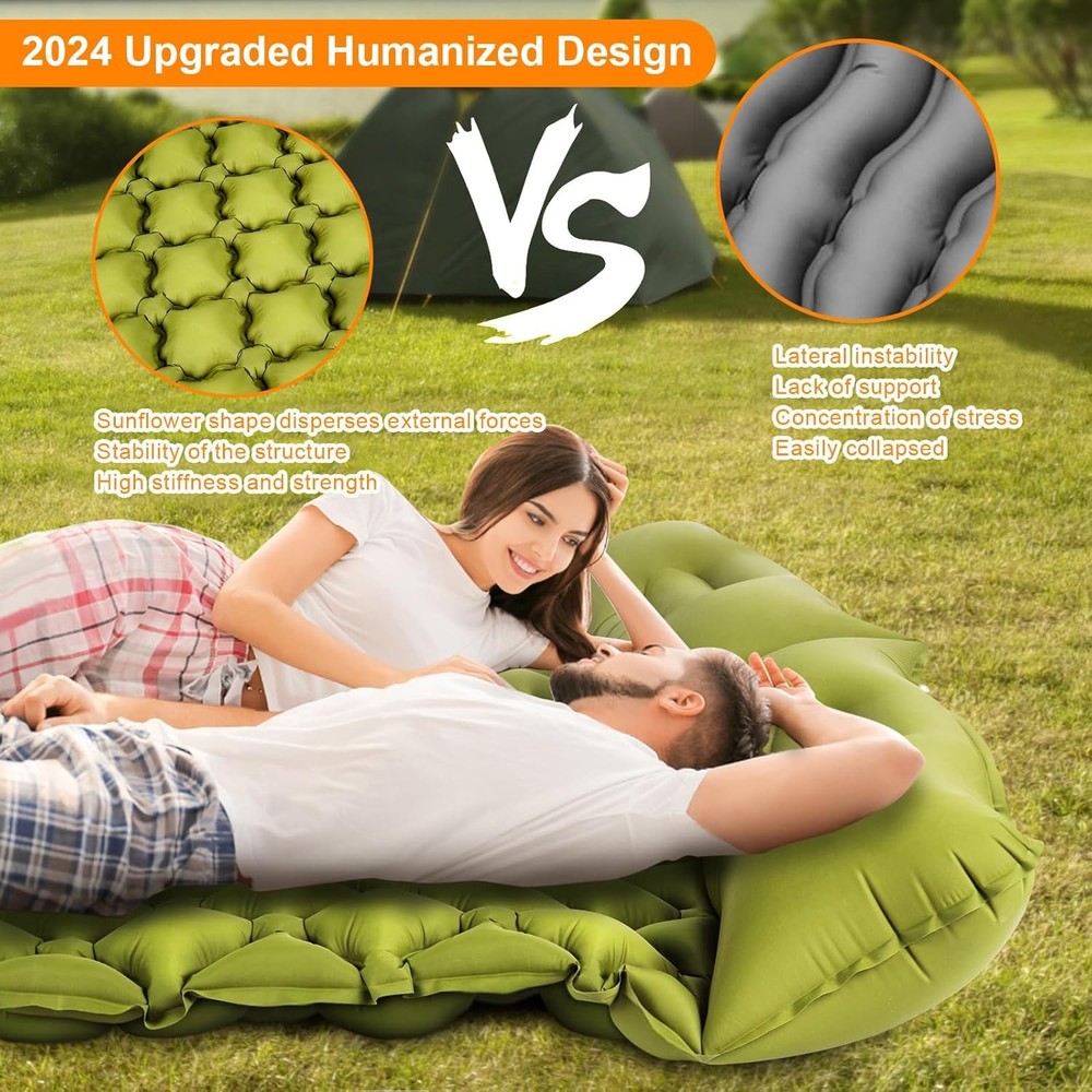 Double Sleeping Pad 4" Extra-Thick Self Inflating Sleeping Mat for 2 Person