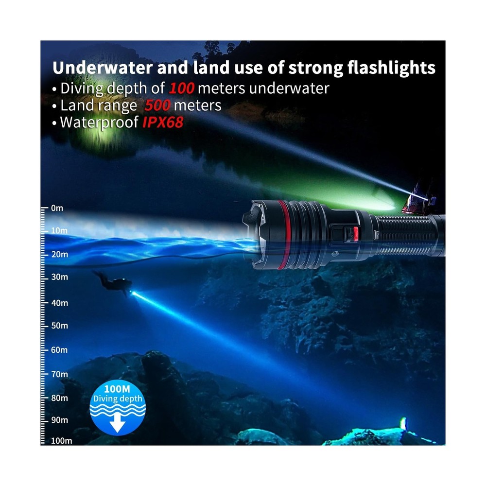 LetonPower Dive Light, Underwater Flashlight, 2000Lumens Dive Lights Scuba Di...