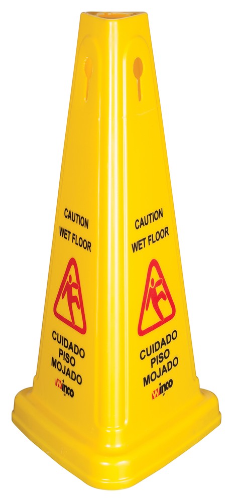 Wet Floor Caution Sign, Cone-shaped, Yellow (5 Each)