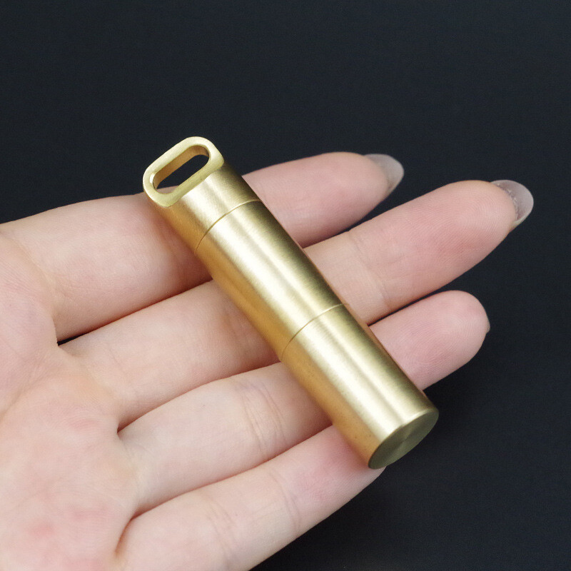 1PC Brass Pill Case Holder EDC Pill Organizer Container 2 Compartment Waterproof