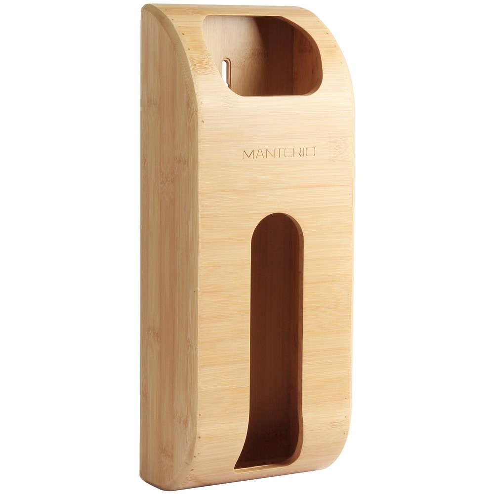 Manterio Bamboo Wall-Mounted Sleek Plastic Bag Holder