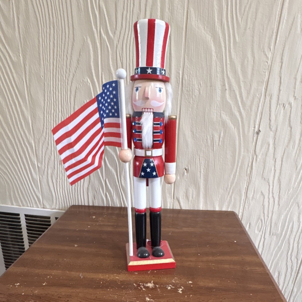 Ashland Patriotic Nutcracker Red White Blue Stars Wood 16 in