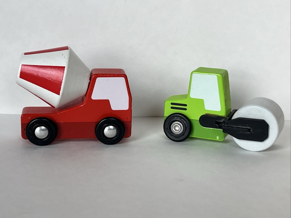 2 Melissa & Doug Wood Stacking Vehicles Cement Mixer, & Roller