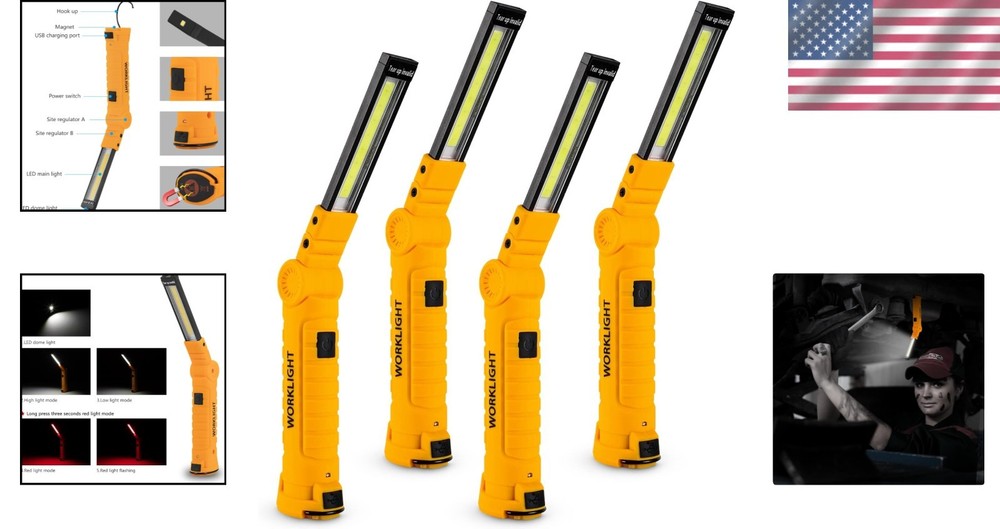 Durable Rechargeable Work Lights with Magnetic Base - 5 Modes for All Needs