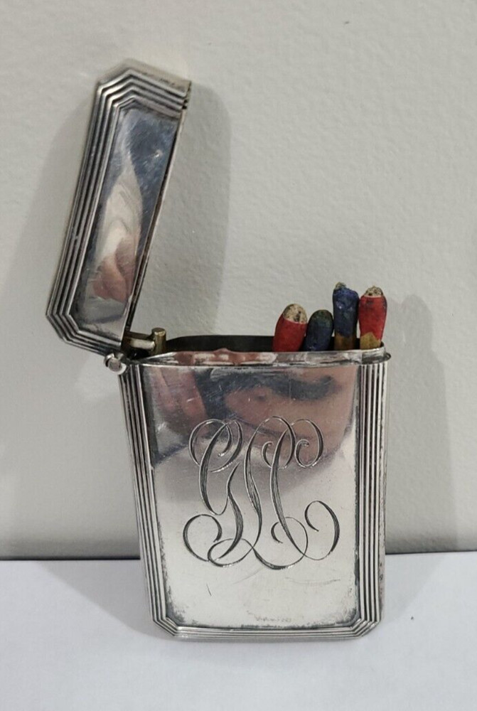 Antique Sterling Silver Matches Box Holder with Old Matches Inside