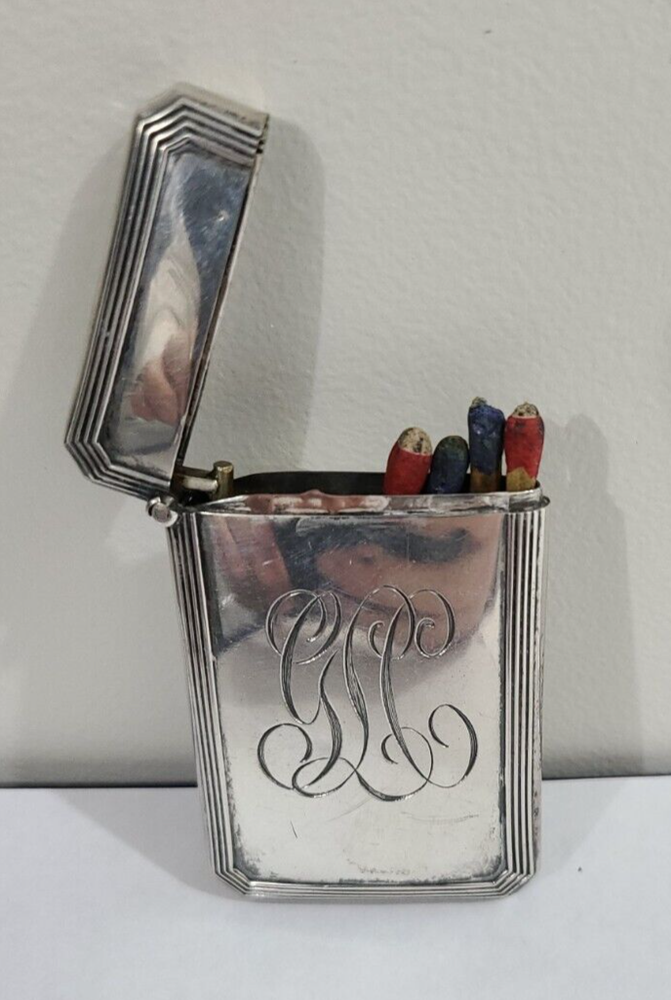 Antique Sterling Silver Matches Box Holder with Old Matches Inside