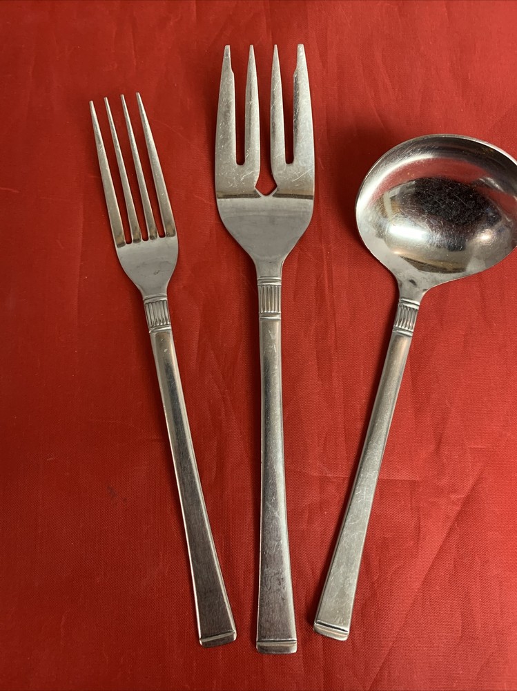 Vintage Doric Stainless Flatware 3 Pc Fork Meat Fork Ladle Serving Unbranded jB2
