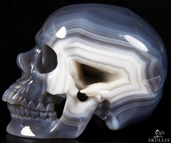 Unique Geode Huge 6.2" Agate Carved Crystal Skull