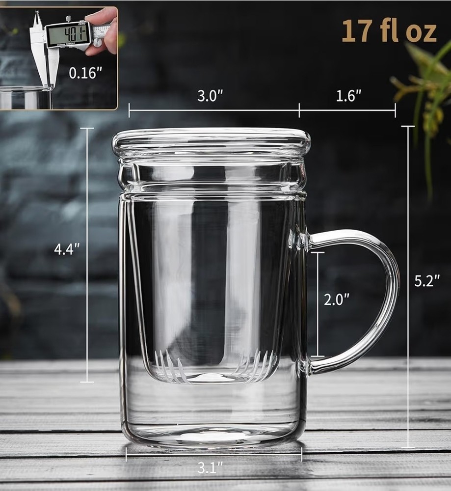 Glass tea cup with infuser and lid Handle