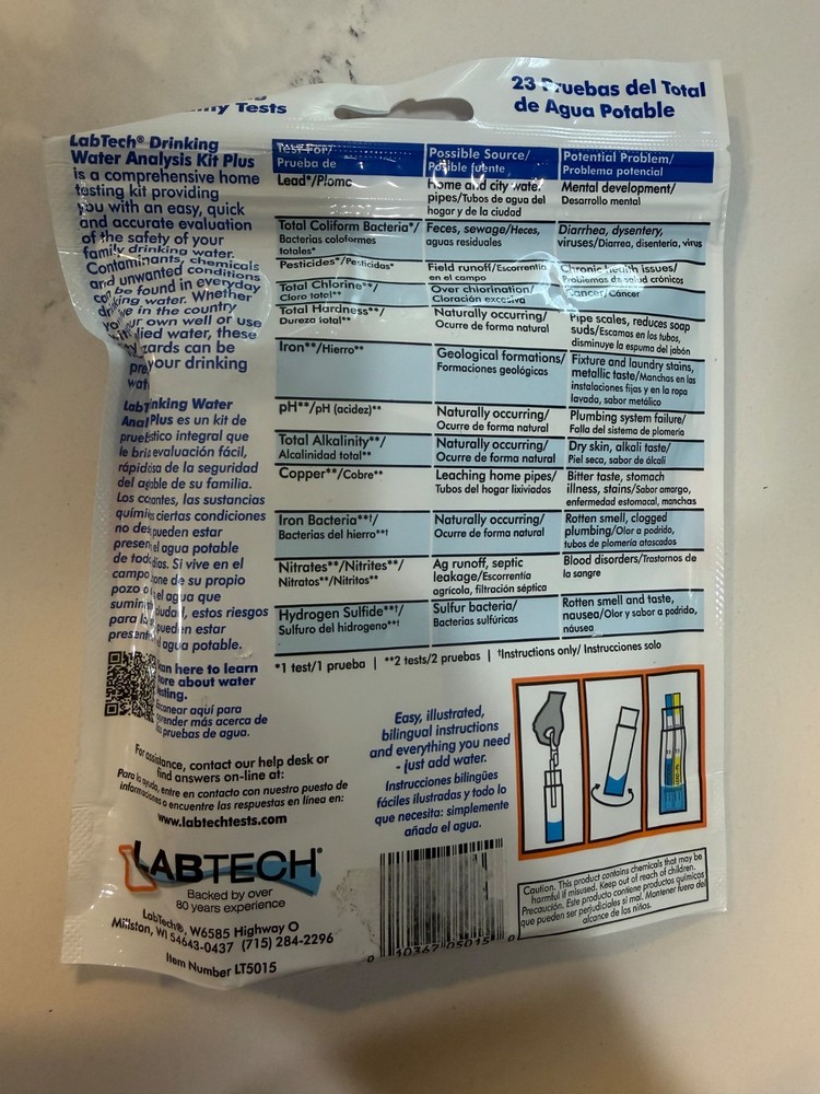 LabTech H2OK Plus Complete Home Water Analysis Kit - Tests for Lead & Bacteria