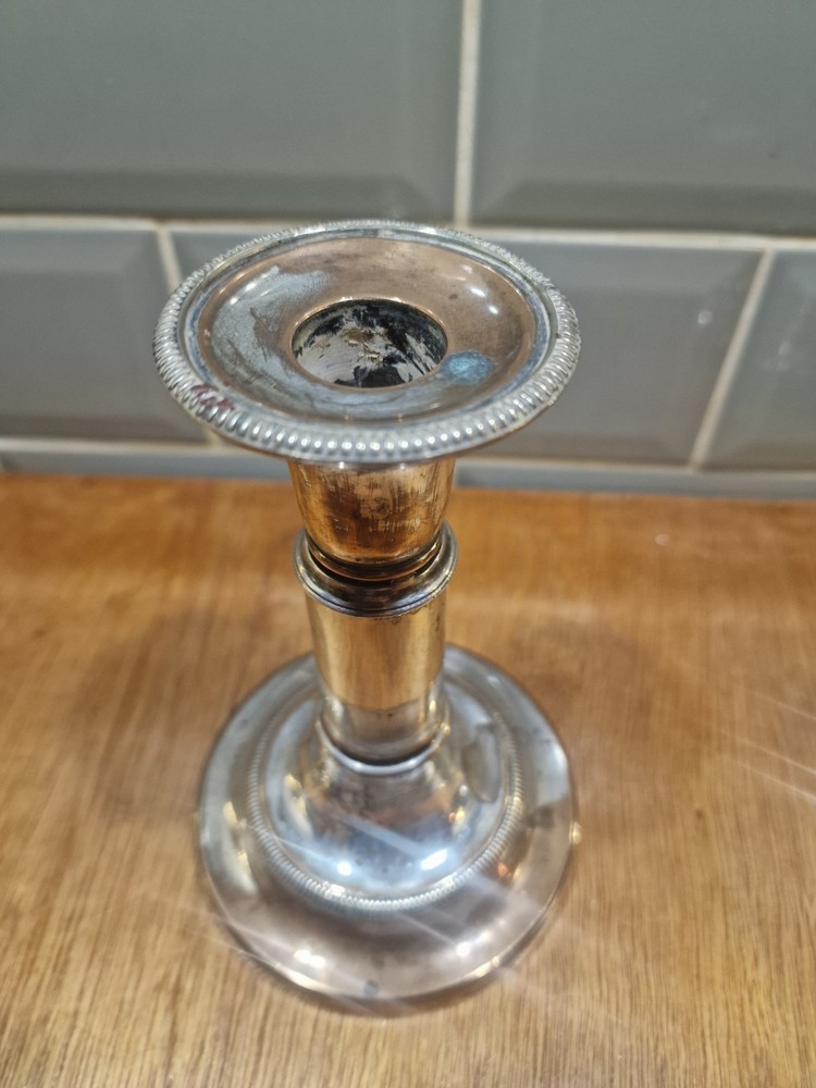 Pair Antique Silver Plated Neoclassical Candlesticks
