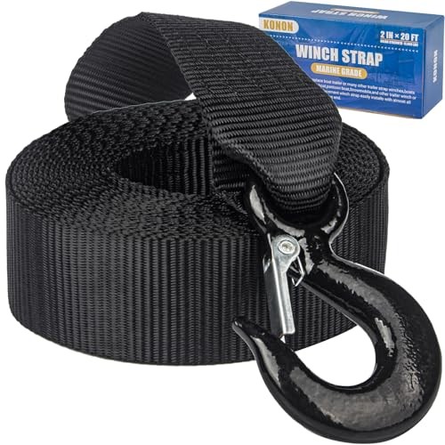 Boat Trailer Winch Strap 2" x 20' with Safety Snap Hook 12000 lbs for Black