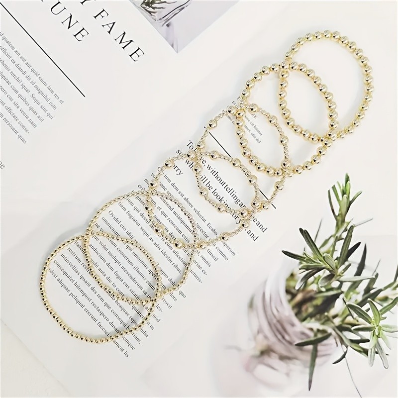 Gold Beaded Stretch Bracelet Set – 6 PCS | Women’s Stackable Layered+