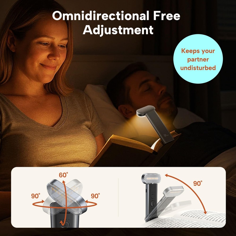 USB Rechargeable Book Light 3 Colors Dimmable LED Night Light for Reading