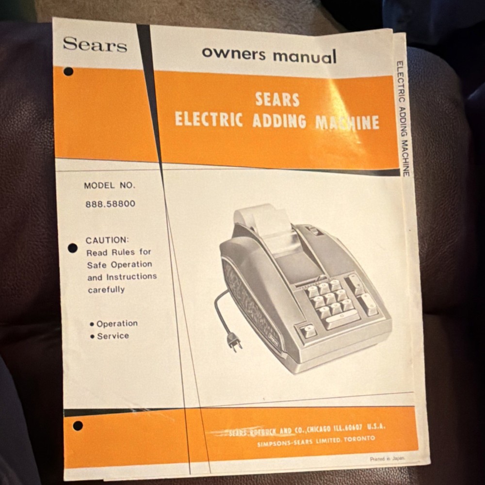 Sears Electric Adding Machine 888.58800 Owners Manual