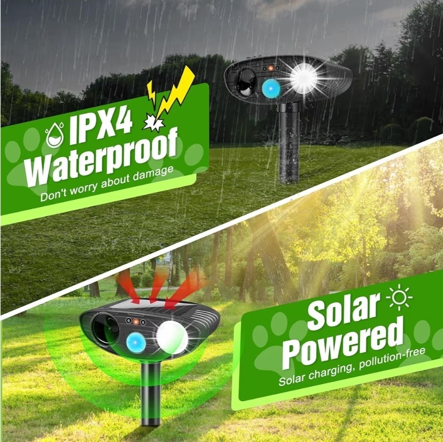Ultrasonic Cat Deterrent,Solar Powered Deterrent with Motion Sensor