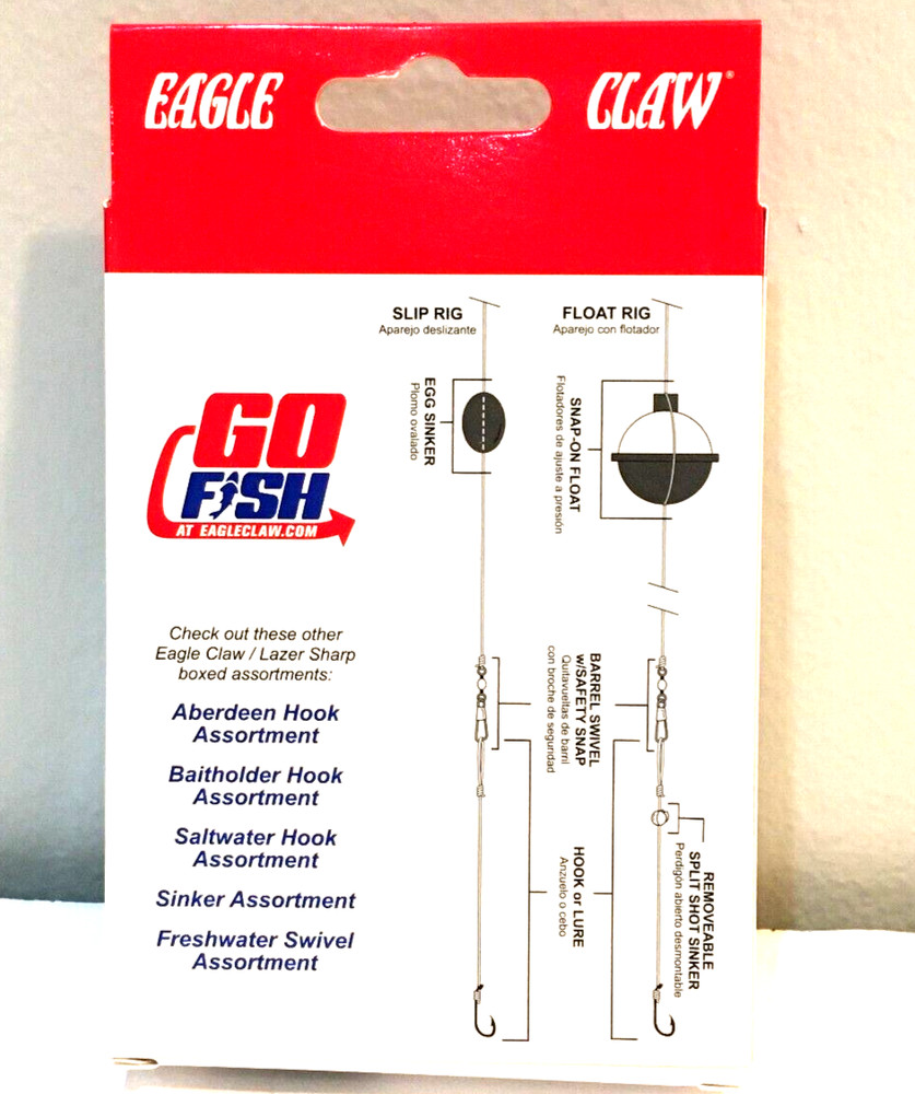 Fishing Hooks Swivel Sinker Asstd Hooksassist 122 pcs Eagle Claw Rust Resistant