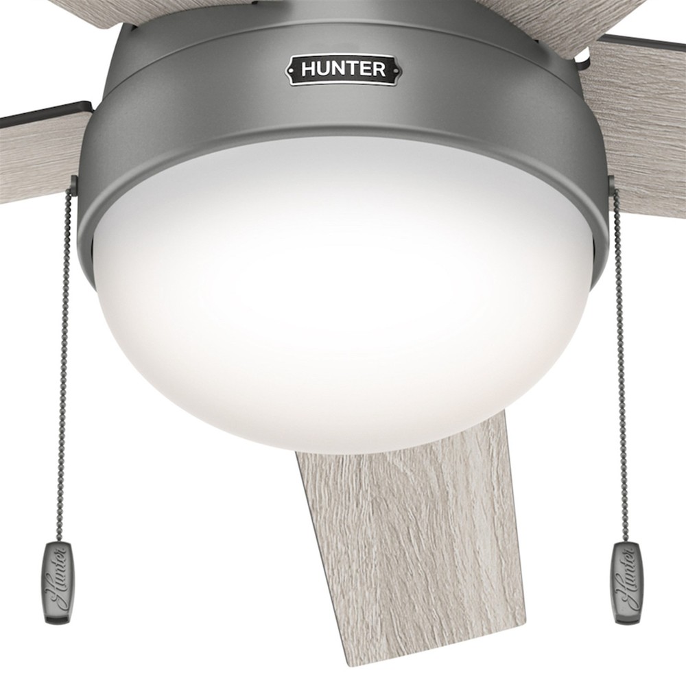 Hunter Fan 52 in Contemporary Matte Silver Ceiling Fan with Light and Pull Chain