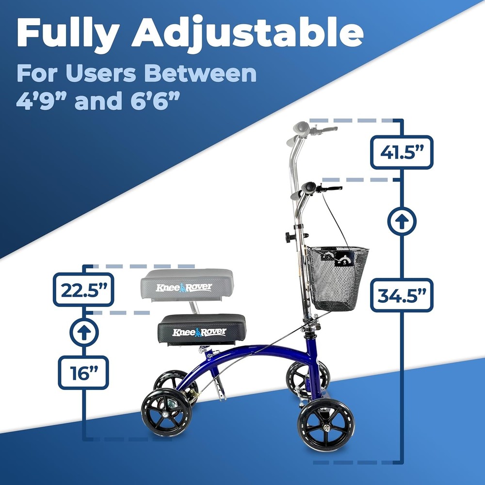 Blue Knee Scooter Steerable Foldable Deluxe