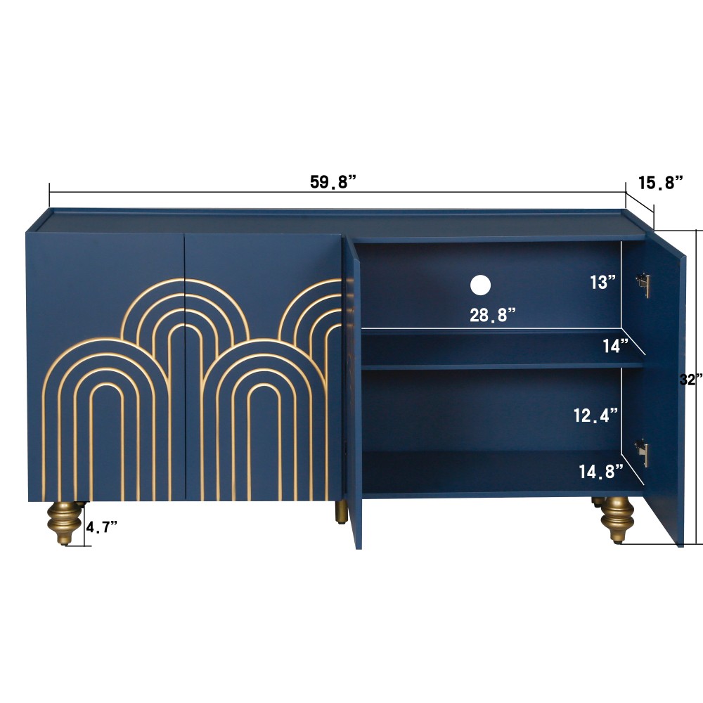 Sideboard with Storage Capacity Features Four Doors Includes Adjustable Shelves